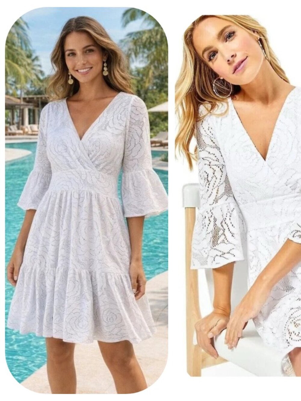 LILLY PULITZER Cecilia DRESS Resort White Lace size 12/Large, bell sleeves